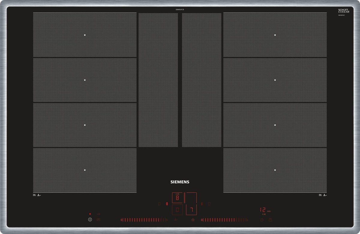 Siemens EX845LYC1E, Schwarz, Edelstahl, Integriert, Zonen-Induktionskochfeld, Glaskeramik, 4 Zone(n), 4 Zone(n)