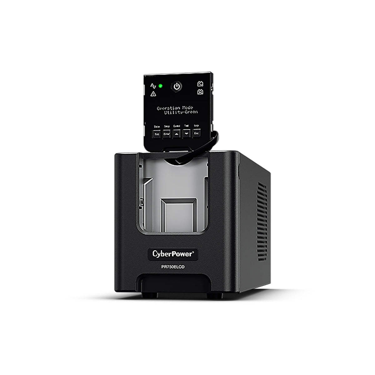 CyberPower PR750ELCD Line-Interactive USV 750VA/675W Tower, Reine Sinuswelle, AVR, LCD, Ausgang (6) IEC, RS232, USB (HID), EPO, Expansion Port für opt. Netzwerkkomunikation, Line-Interaktiv, 0,75 kVA, 675 W, Reiner Sinus, 150 V, 301 V