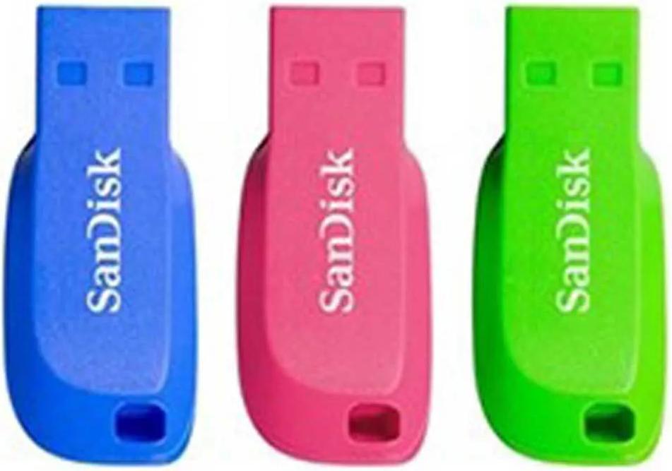 SanDisk Cruzer Blade 16GB, 16 GB, USB Typ-A, 2.0, Ohne Deckel, 2,5 g, Blau, Grün, Pink