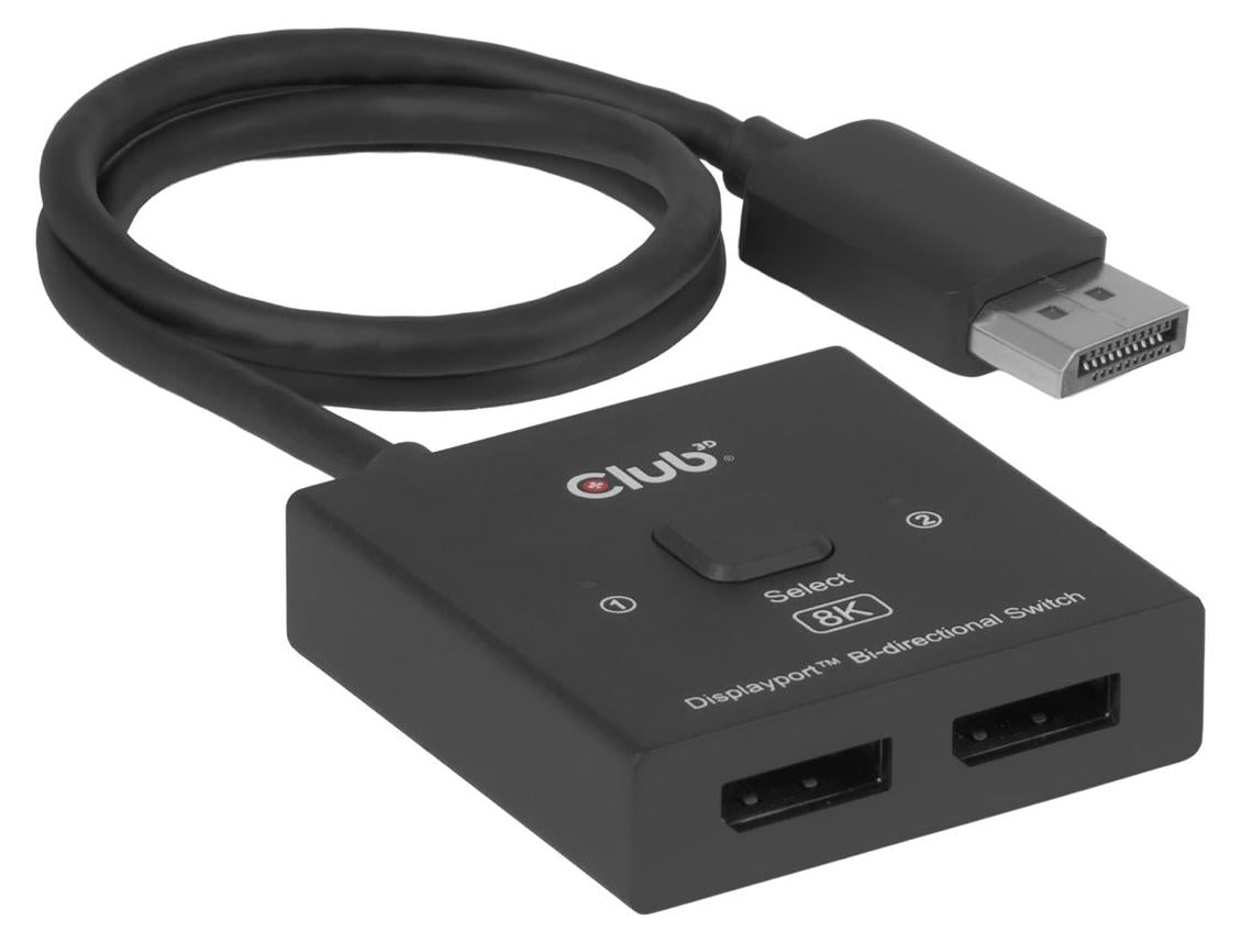 CLUB3D DisplayPort™ 2-in-1 Bi-Direktional-Switch 8K, DisplayPort, 2x DisplayPort, Schwarz, 8K Ultra HD, 60 Hz, 55 mm
