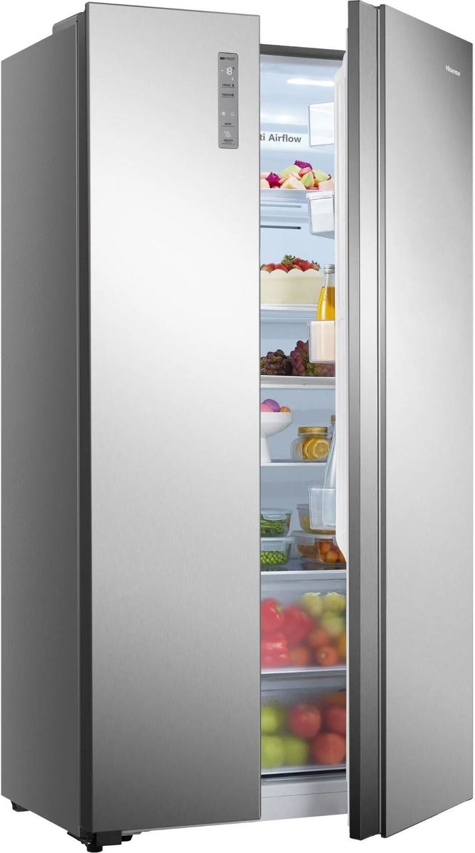 Hisense RS677N4AFC Side-by-Side Kühl-Gefrierkombination, Electronic Touch Control, 519 Liter, 334 Liter Kühlen, 185 Liter Gefrieren, silber