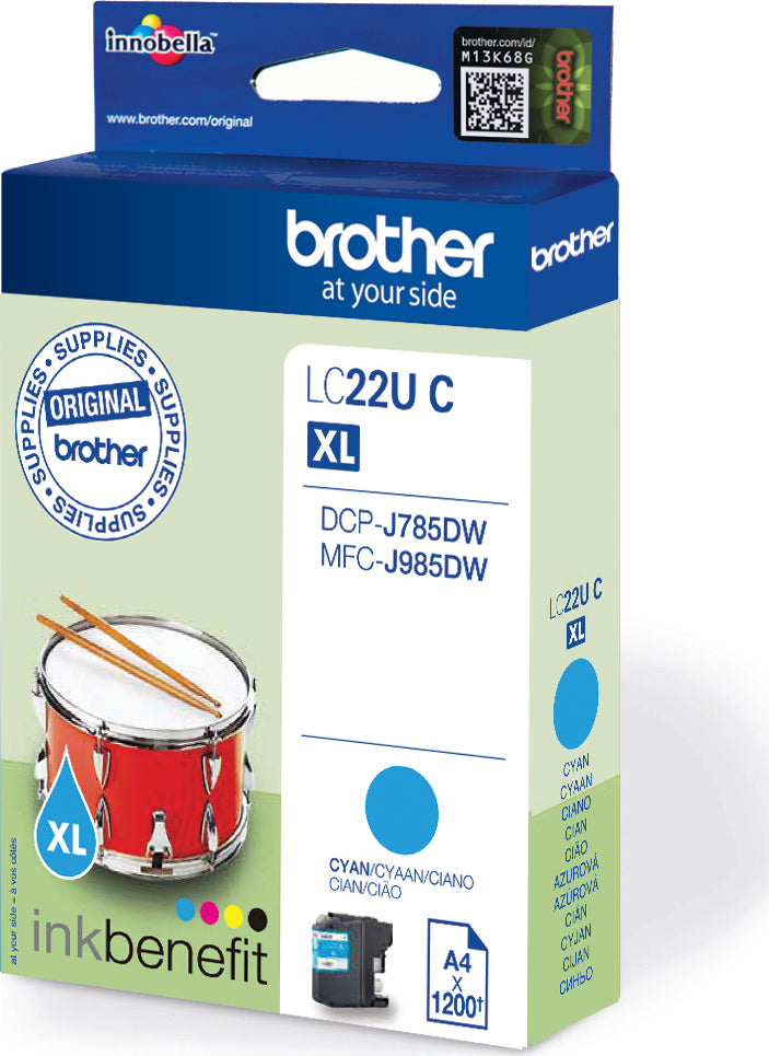 Brother LC22UC, Hohe (XL-) Ausbeute, Cyan, 1 Stück(e), 1200 Seiten, Einzelpackung