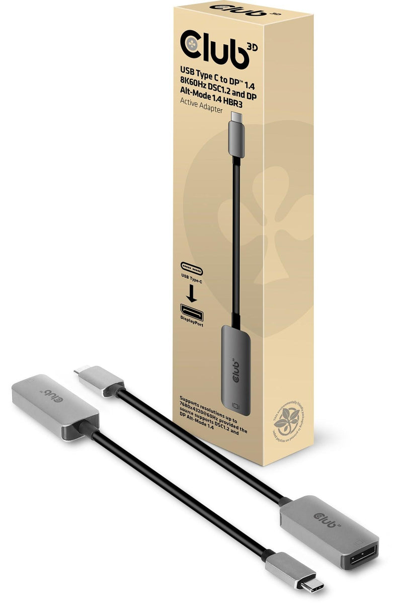 CLUB3D USB Type C to DisplayPort 1.4 8K60Hz HBR3 Active Adapter, USB Typ-C, DisplayPorts ausgang, 7680 x 4320 Pixel