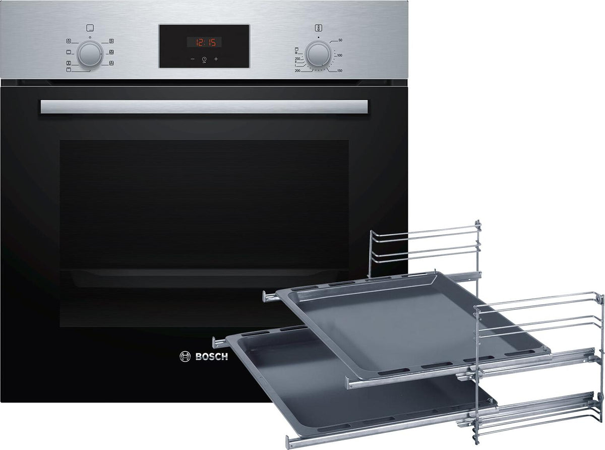 Bosch HBF133BR0ZA2 Set Backofen HBF133BR0 Edelstahl + 2-facher Teleskopauszug + 2 zusätzliche Backbleche