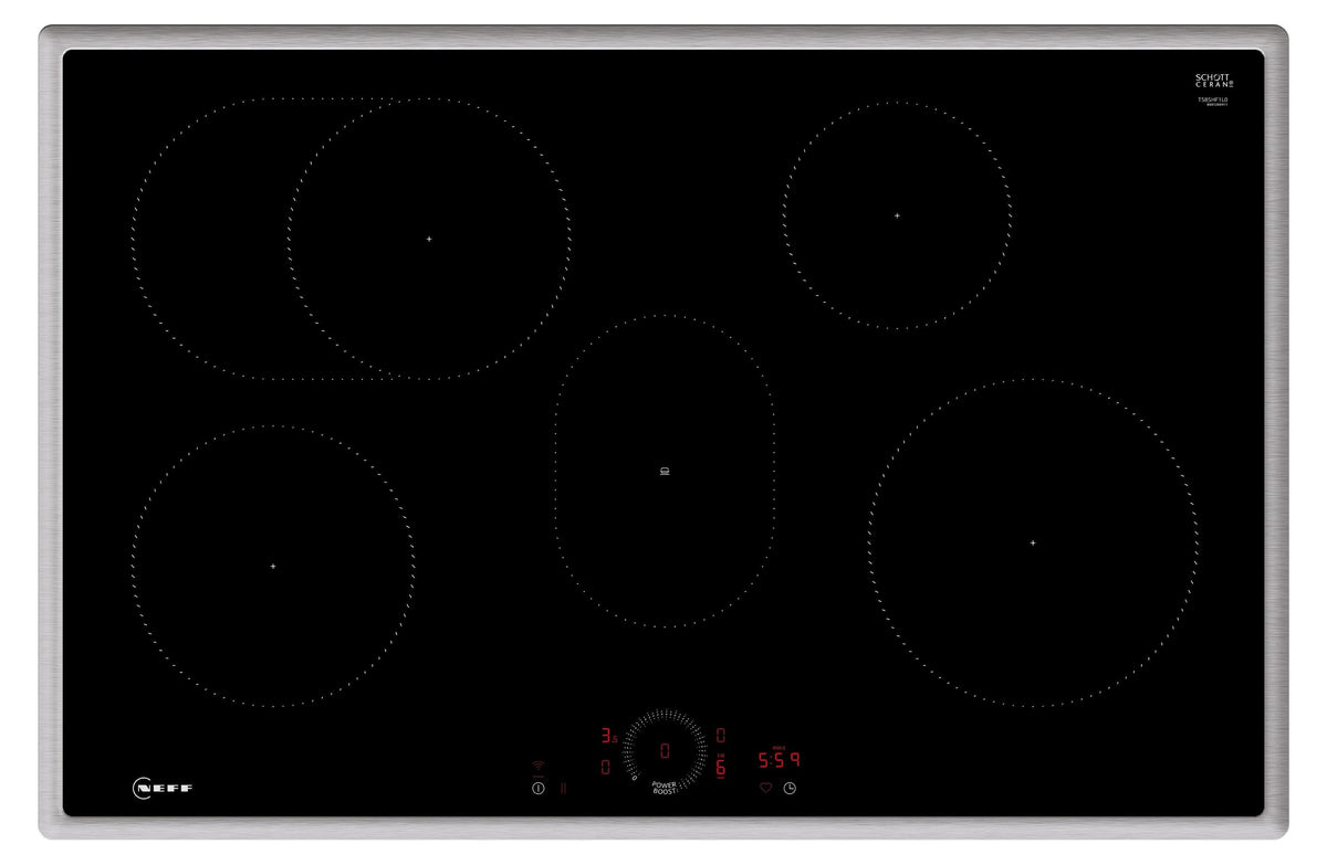 Neff T58SHF1L0, Schwarz, Edelstahl, Integriert, 80 cm, Zonen-Induktionskochfeld, Glaskeramik, 4 Zone(n)