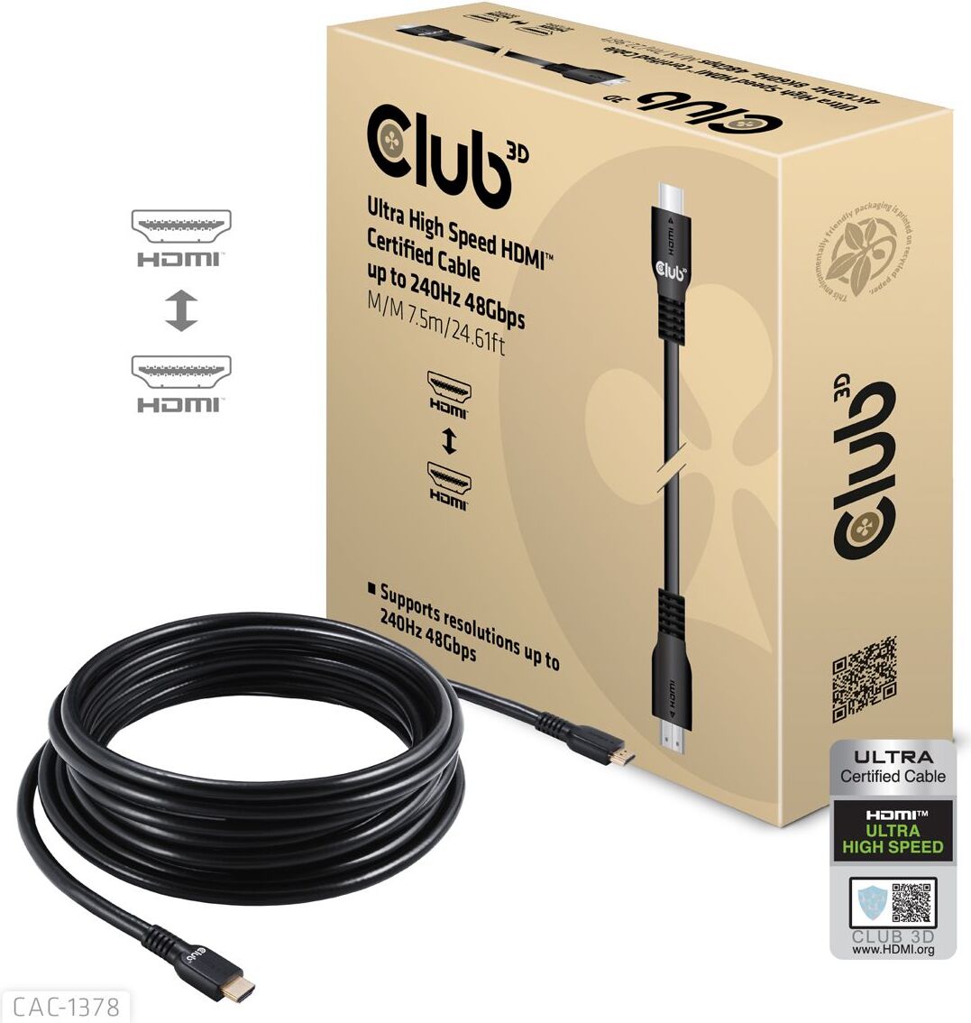 CLUB3D CAC-1378, 7,5 m, HDMI Typ A (Standard), HDMI Typ A (Standard), 48 Gbit/s, Schwarz