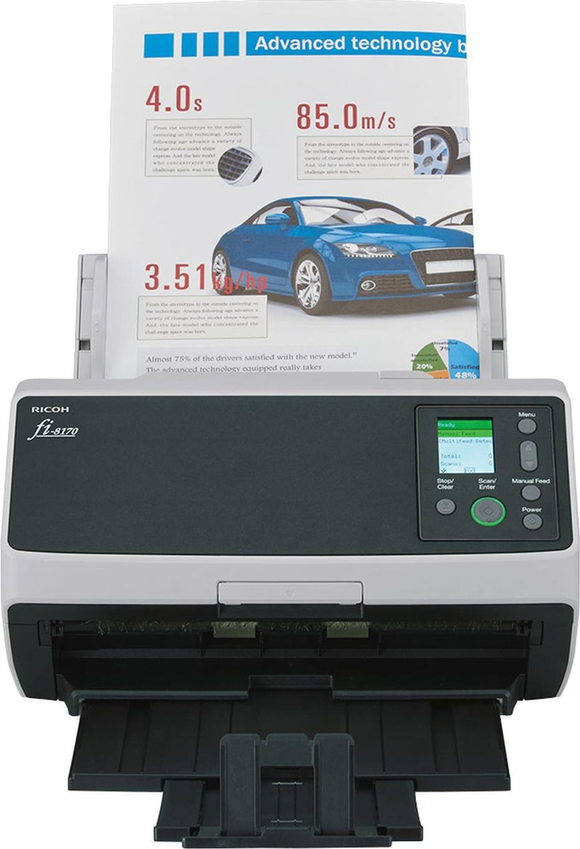 Ricoh fi-8170, 216 x 355,6 mm, 600 x 600 DPI, 70 Seiten pro Minute, Graustufen, Monochrom, ADF + Scanner mit manueller Zuführung, Schwarz, Grau