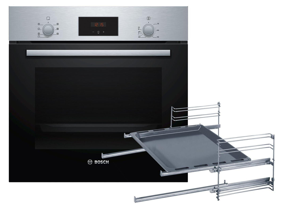 Bosch HBF133BR0ZA1 Set Backofen HBF133BR0 Edelstahl + 2-facher Teleskopauszug + 1 zusätzliches Backblech