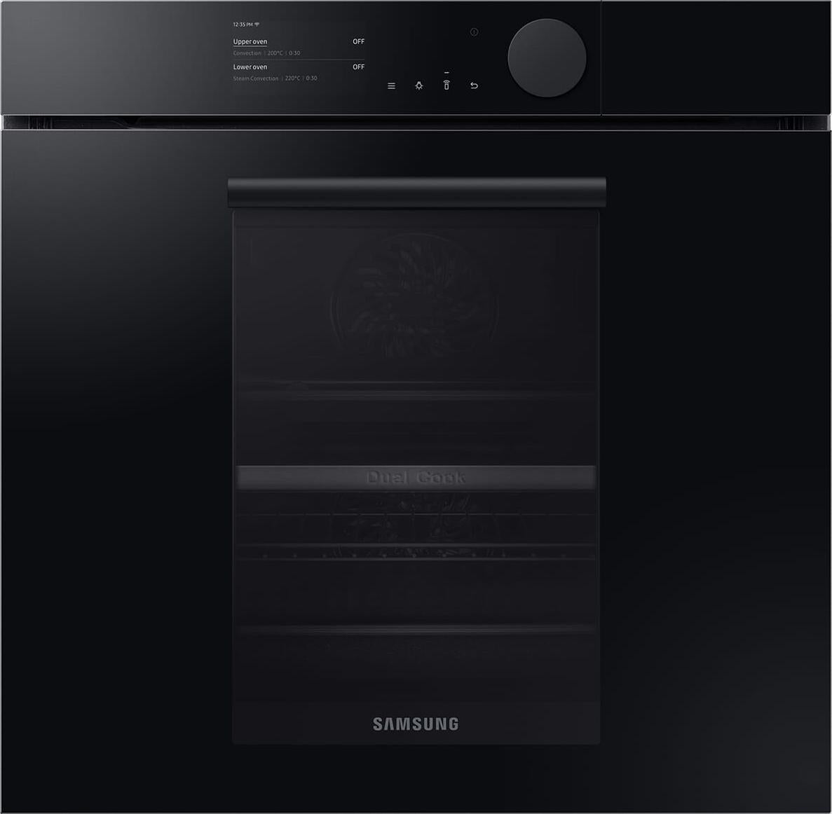 Samsung Infinite Dual Cook Steam Einbaubackofen, Pyrolyse, Onyxschwarz glänzend, Medium, Elektrischer Ofen, 75 l, 75 l, 1600 W, 1100 W