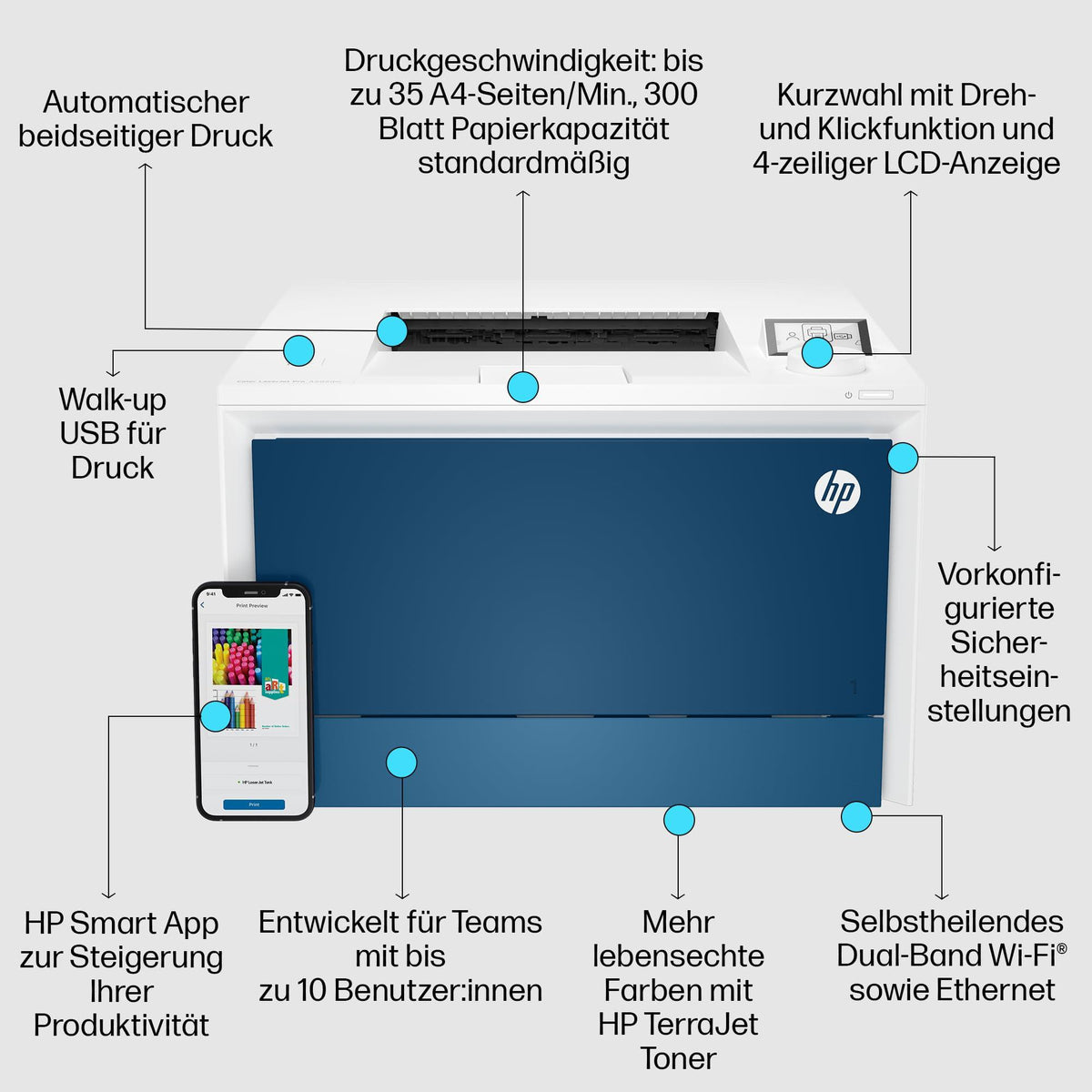 HP Color LaserJet Pro 4202dw Drucker, Laser, Farbe, 600 x 600 DPI, A4, 33 Seiten pro Minute, Doppelseitiger Druck