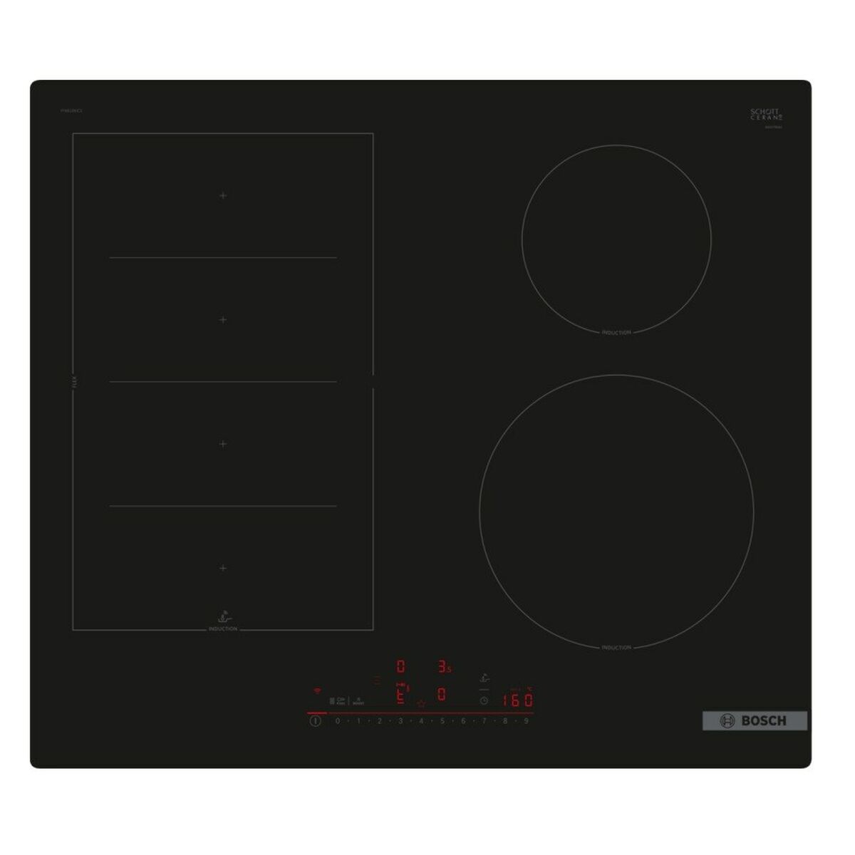Bosch Serie 6 PIX61RHC1E, Schwarz, Integriert, 60 cm, Zonen-Induktionskochfeld, Glas, 4 Zone(n)