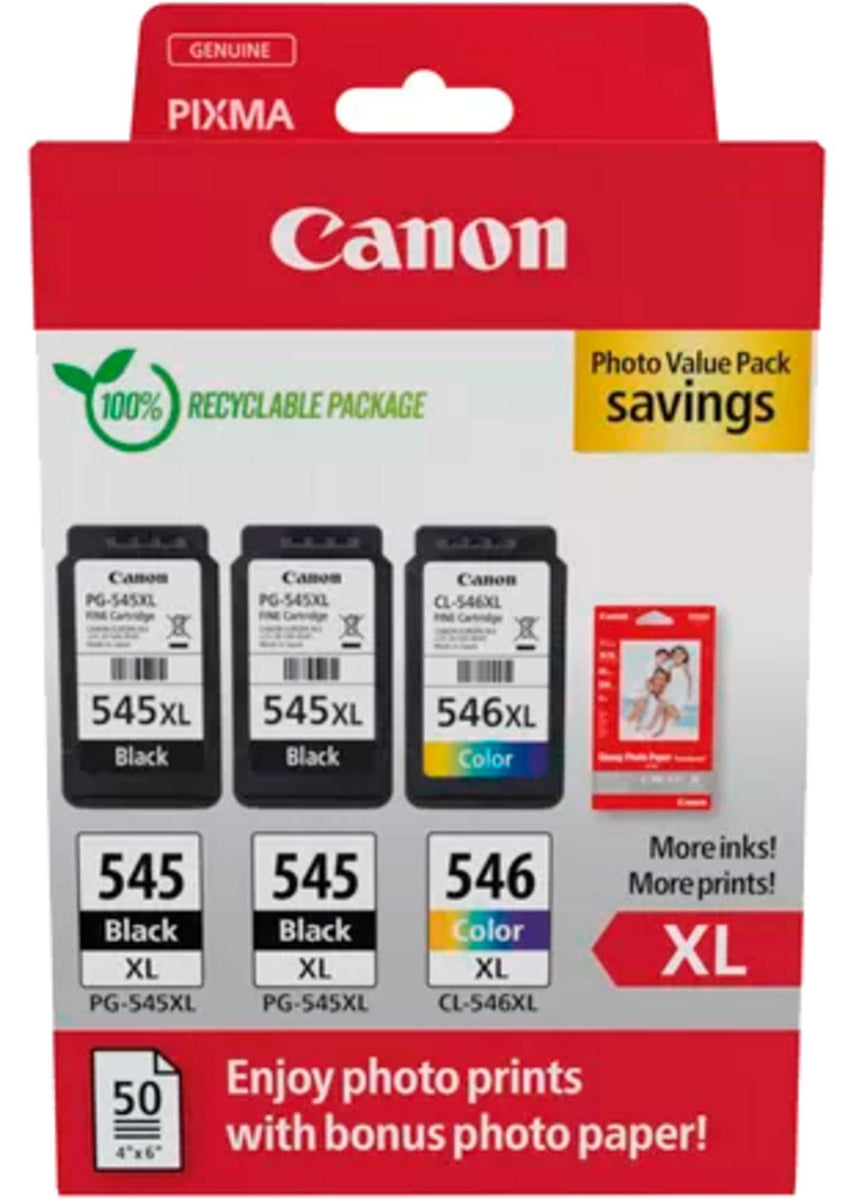 Canon PG-545XLx2/CL-546X Photo Value Pack - Plus, Hohe (XL-) Ausbeute, Schwarz, Cyan, Magenta, Gelb, 15 ml, 13 ml, 3 Stück(e), Foto-Wertpaket