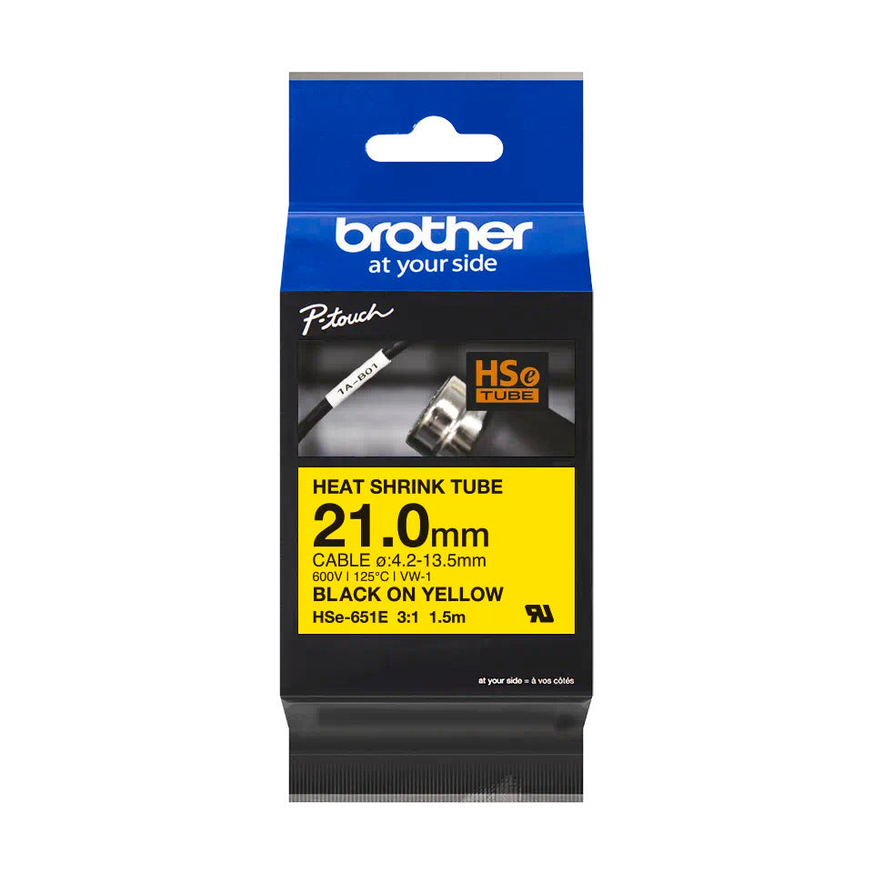 brother Schrumpfschlauch HSe-651E HSE651E, 21 mm schwarz auf gelb