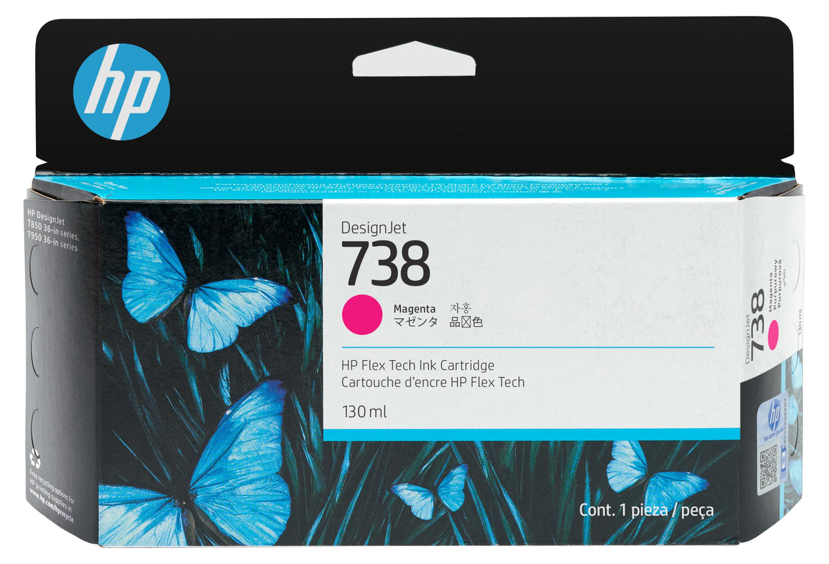 HP 738 DesignJet Druckerpatrone Magenta, 130 ml, HP DesignJet T850, T950 Drucker, Thermal Inkjet, Magenta, Singapur, 202 mm, 129 mm