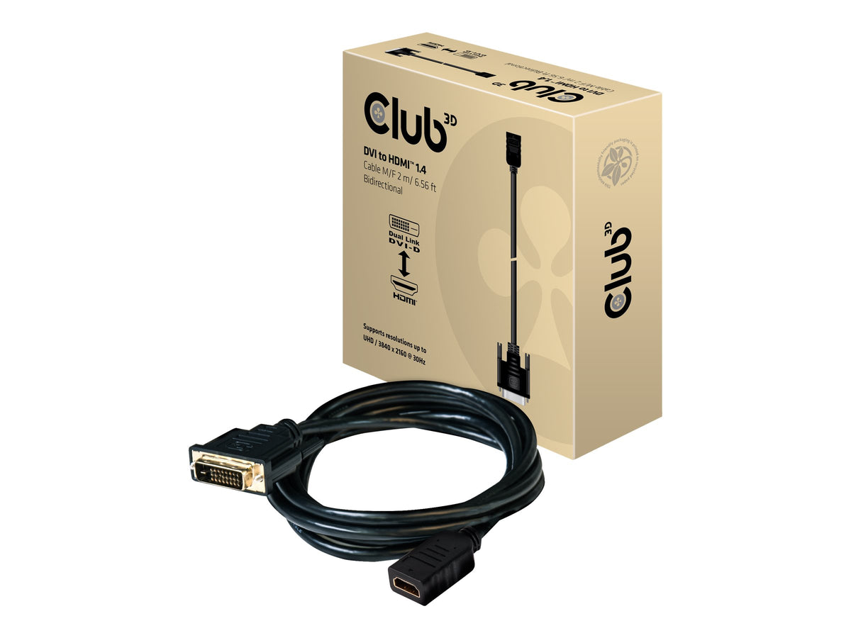 CLUB3D DVI auf HDMI Kabel St./B. 2m Bidirektional, 2 m, DVI Dual Link, HDMI Typ A (Standard), Stecker, Buchse, Gerade
