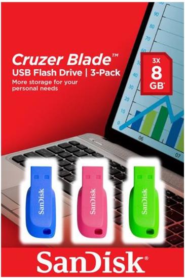Sandisk USB Stick Cruzer Blade USB Flash Drive 3pack 32GB, Typ-A, 2.0, Ohne Deckel, Blau, Grün, Pink