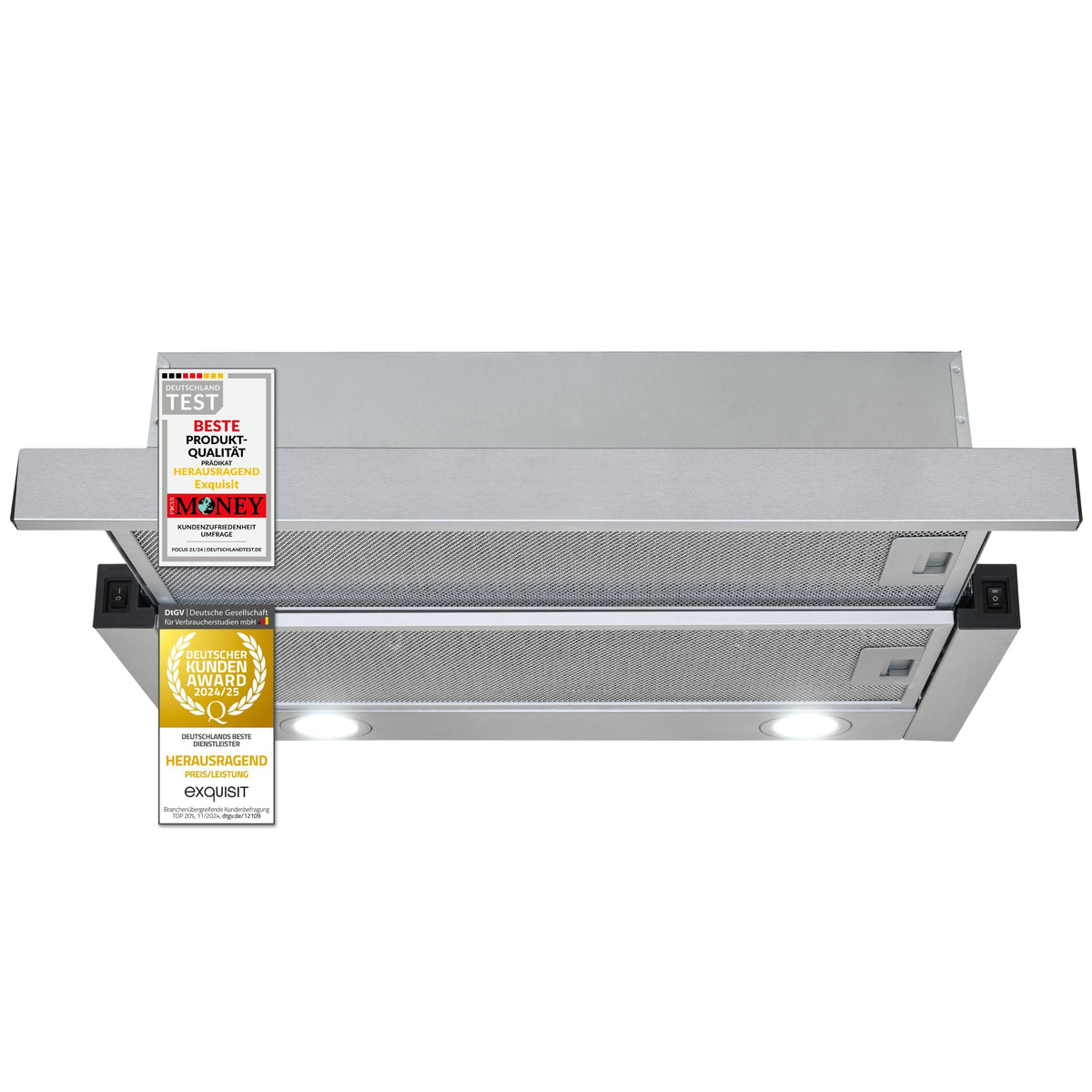 Exquisit Dunstabzugshaube, 59,5 cm, LED-Beleuchtung, 2 Lüfterstufen, Umluft- & Abluftbetrieb, FSH 61-8.2 C