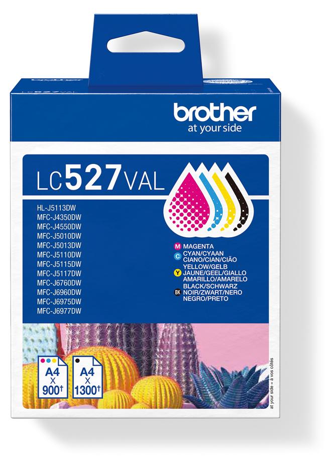 Brother LC527VAL, Schwarz, Cyan, Magenta, Gelb, Tinte auf Pigmentbasis, Tinte auf Pigmentbasis, 4 Stück(e), 1300 Seiten, Value pack